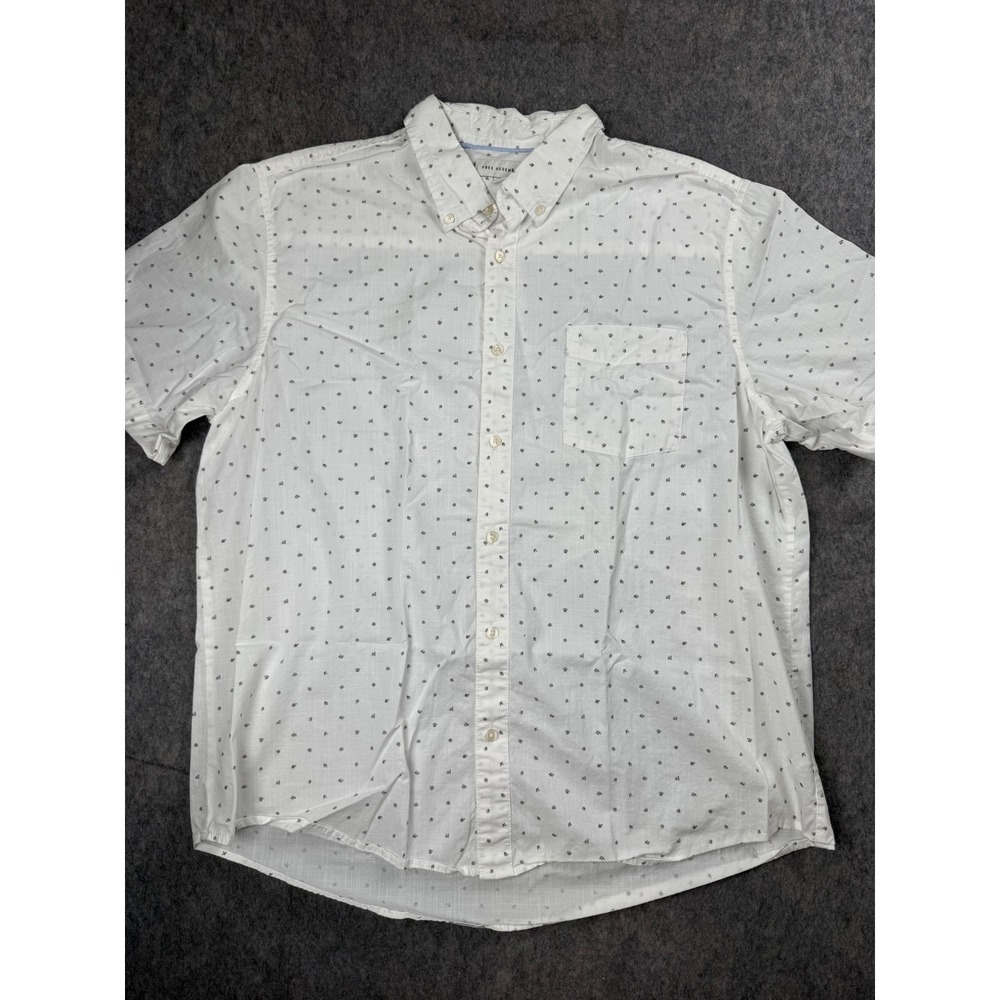 Free Assembly Shirt Mens XXL White Cotton Floral Button Down Short Sleeve Preppy